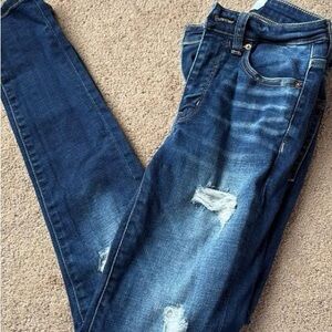 BKE Women's Dark Blue Distressed Skinny Jeans
